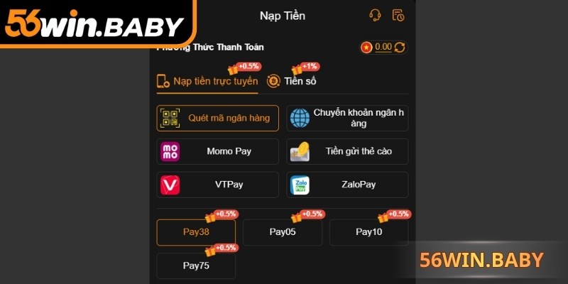 Chuyển khoản phương thức nạp tiền 56Win được sử dụng nhiều nhất